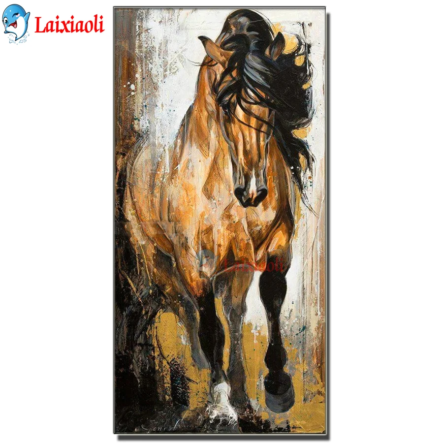 

Big size 5d Diy Diamond Painting Cross Stitch running Horse pattern Diamond Embroidery Animal painting Full Round Diamond Mosaic