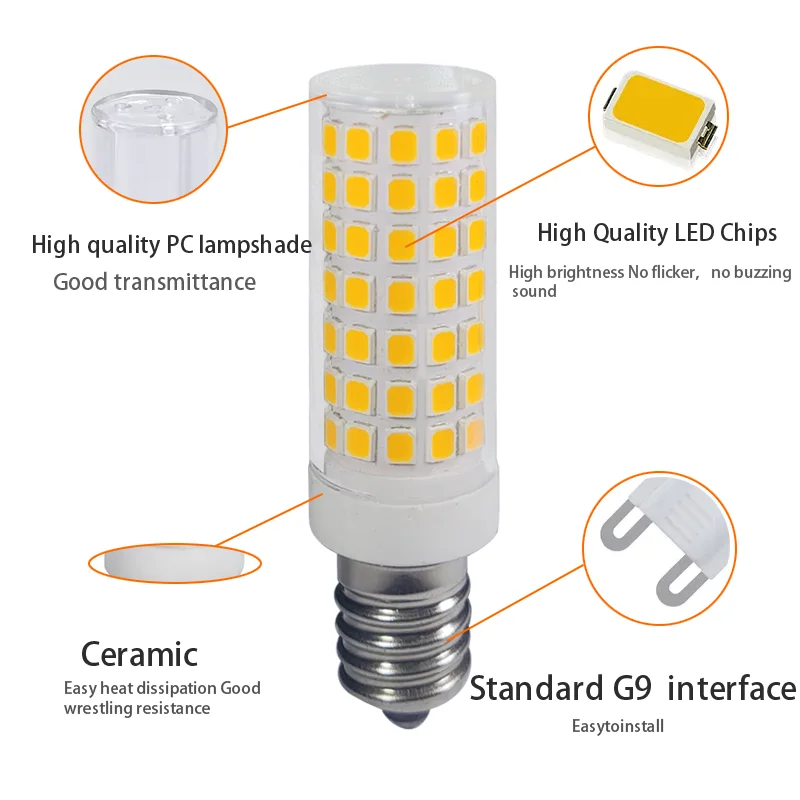 Ampoule LED à économie d'énergie, 9W, 220V, G4 G9 E14 E12