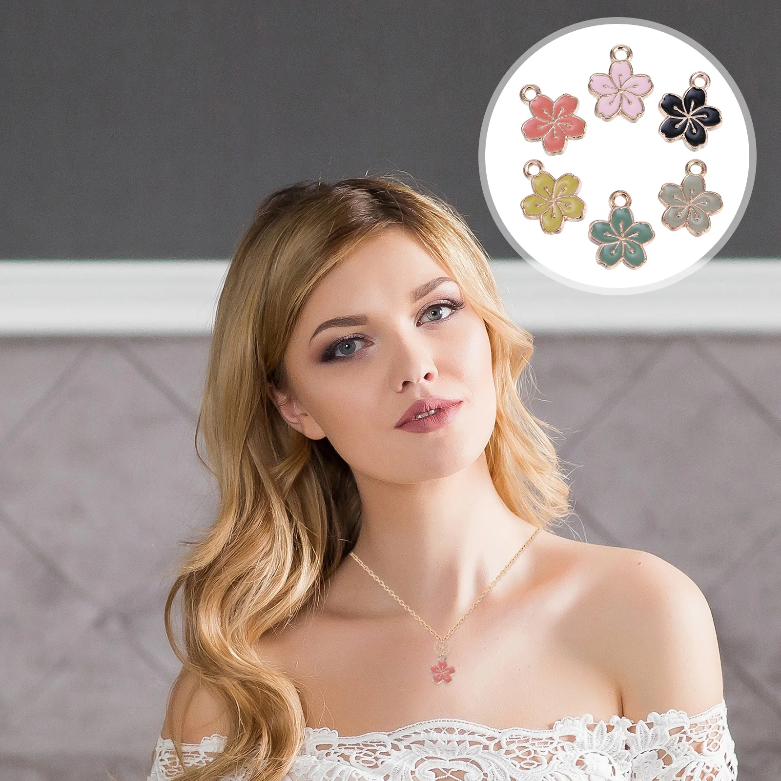 

60 Pcs Cherry Blossom Sakura Pendant Alloy Jewelry Making Supplies DIY Bracelet Necklace Flower Charms Accessories
