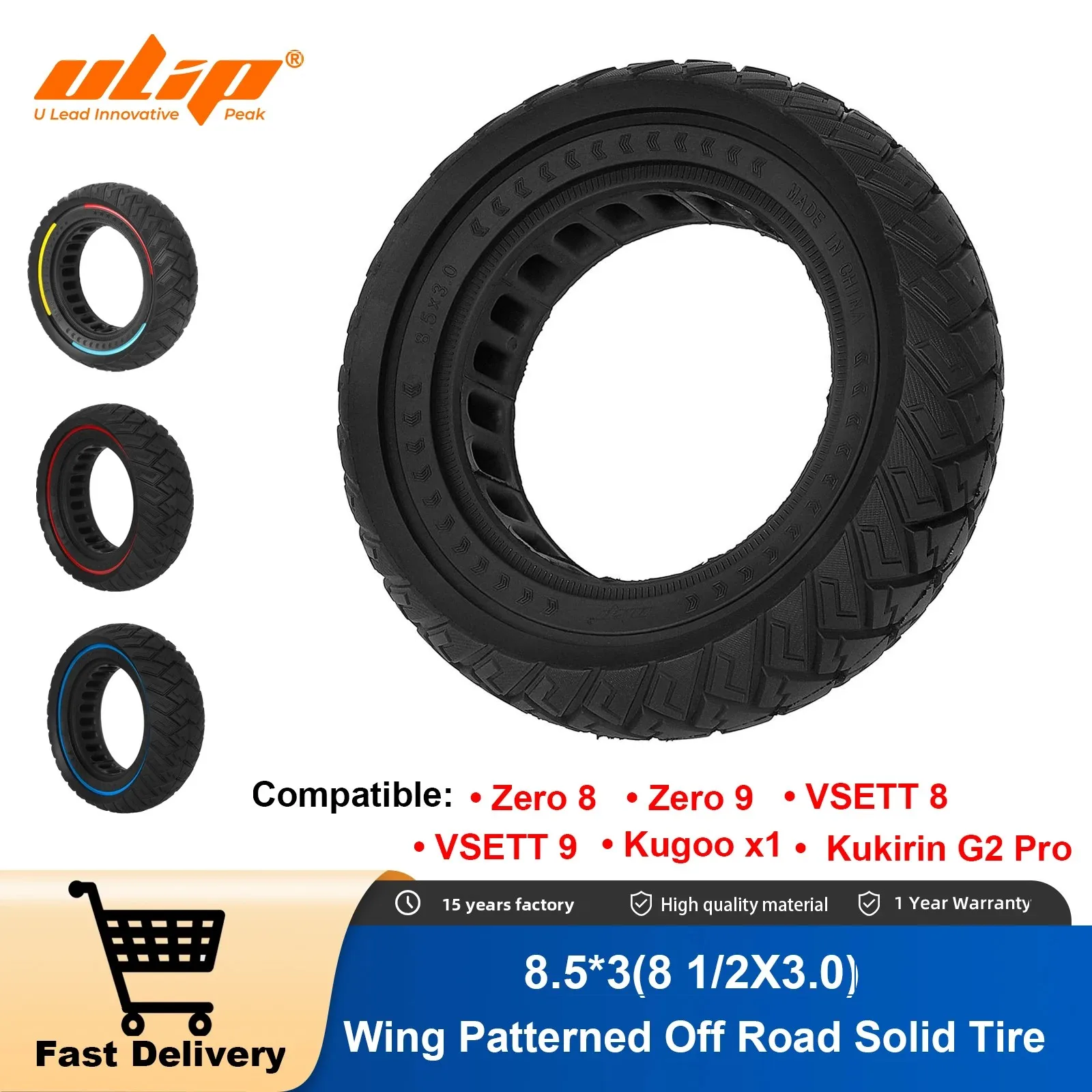

Ulip 8.5x3 Solid Tire 8.5 Inch Off Road Tyres for Zero 8 VSETT 8 9 Kugoo Kukirin G2 Pro Scooter 8 1/2x3.0 Anti Puncture Tyre