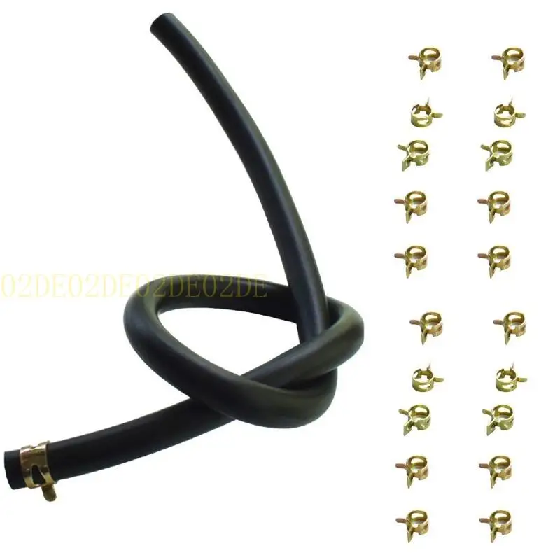 

02DE Flexible Fuel Hose Complete with 10 Hose Clips 7mm Internal Diameter Universal Fuel Line for Marine & Automotive Use