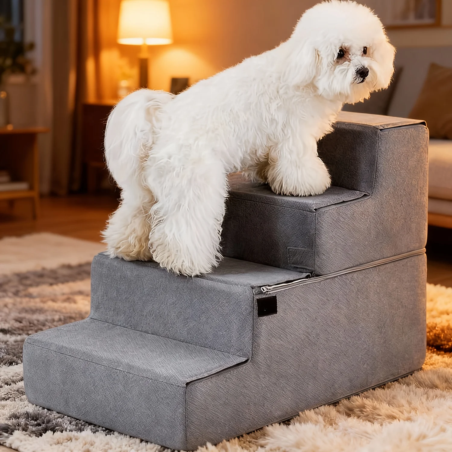 Made4Pets Dog Stairs for Small Dogs, High-Density Foam Pet Step for High Bed Couch, Foldable Dog Sofa Ramp with Washable Cover f