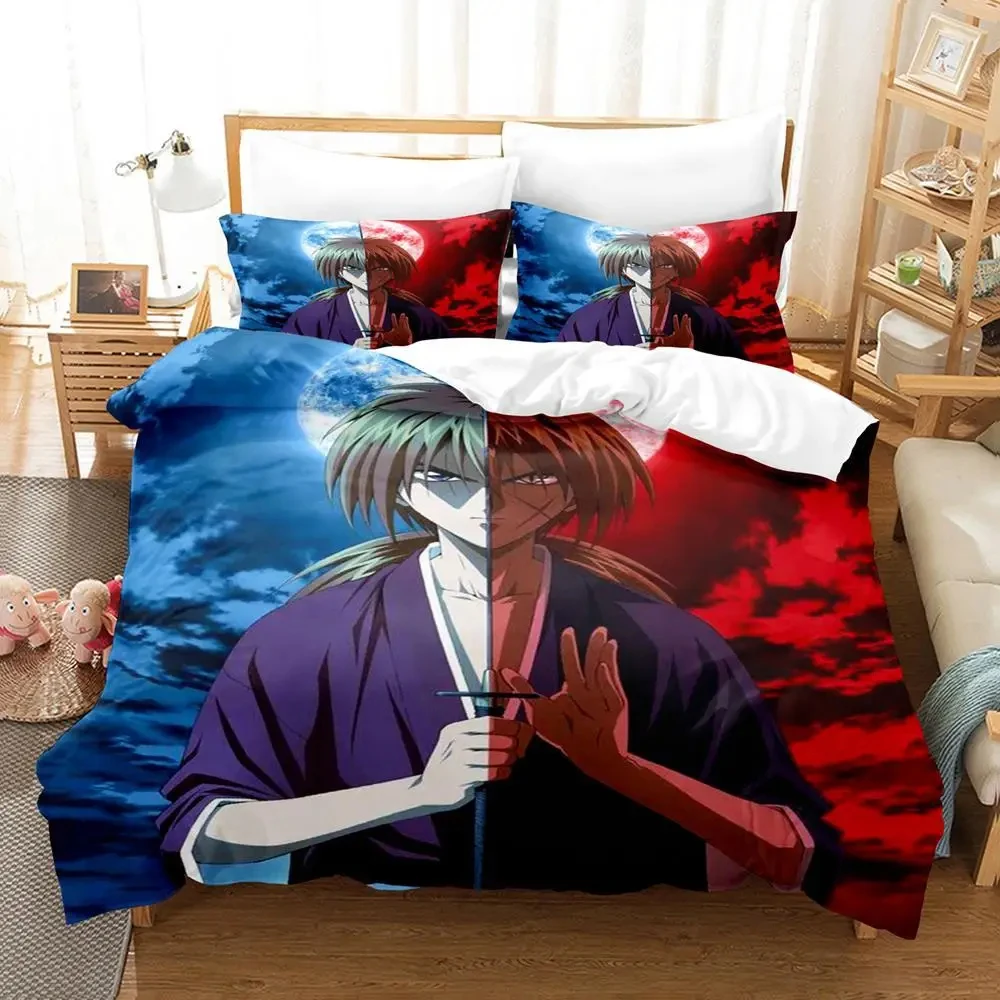 

Anime Rurouni Kenshin Bedding Set Duvet Cover Bed Set Quilt Cover Pillowcase Comforter king Queen Size Boys Adult Bedding Set