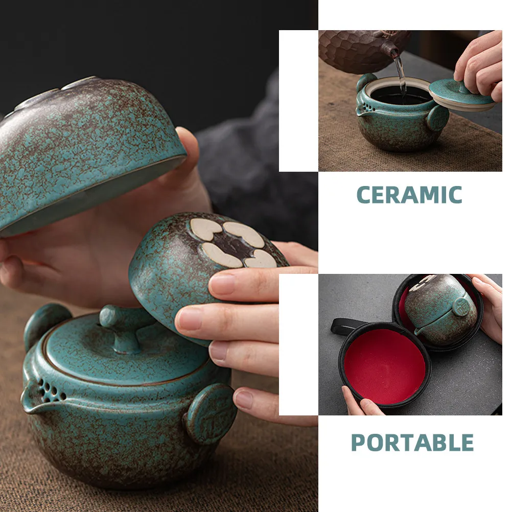

1Set Travel Tea Set Ceramic Kung Fu Teapot Portable Bag Included Convenient Tea Maker for Outdoor Office Use Adult Gift Idea