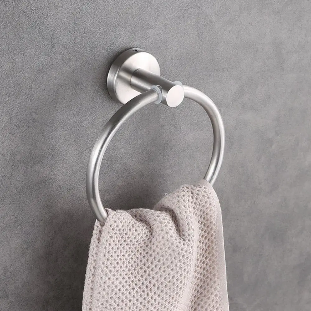 Bathroom Towel Holder Brushed Stainless Steel Round Wall Mount Hanger Minimalist Black Organizer For Hand Towel Rack