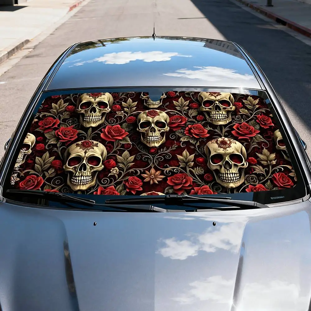 Gothic Skull Pattern Car Sunshade Curtains Windscreen Front Window Visor 70x130cm Sun Visor Solar Protect Plaid Gift Novelty Car