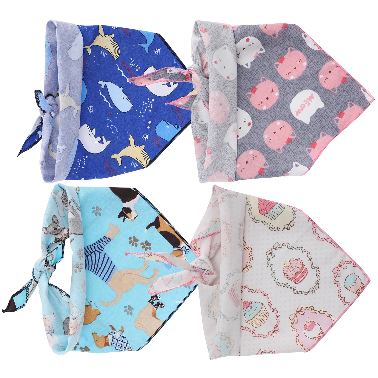 4Pcs Dog Neck Scarf Cotton Handkerchief Triangular Bib Washable Printing Style Pet Clothing