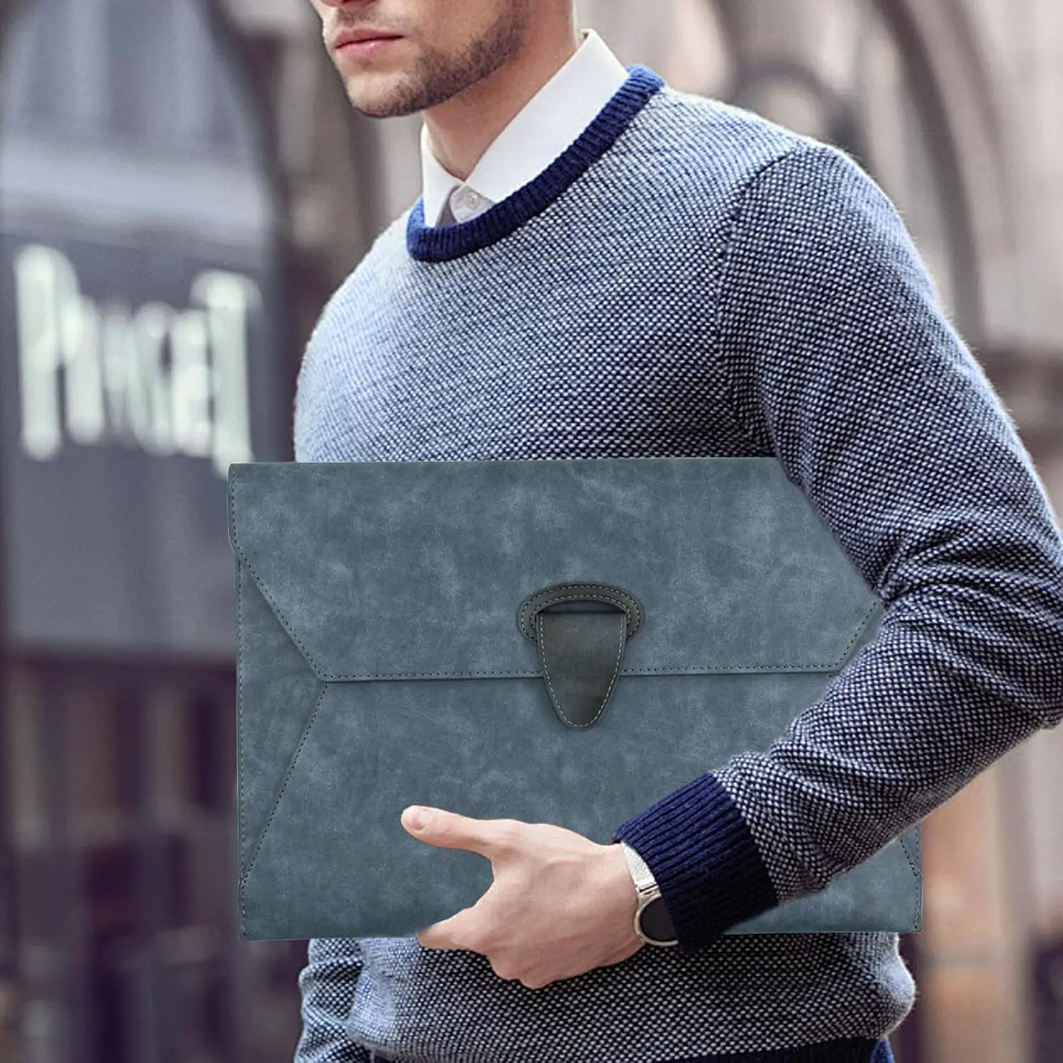 PU Leather A4 File Folder Document Holder Waterproof Portfolio Envelope Folder Case with Magnetic Snap Button Closure&2 Pockets