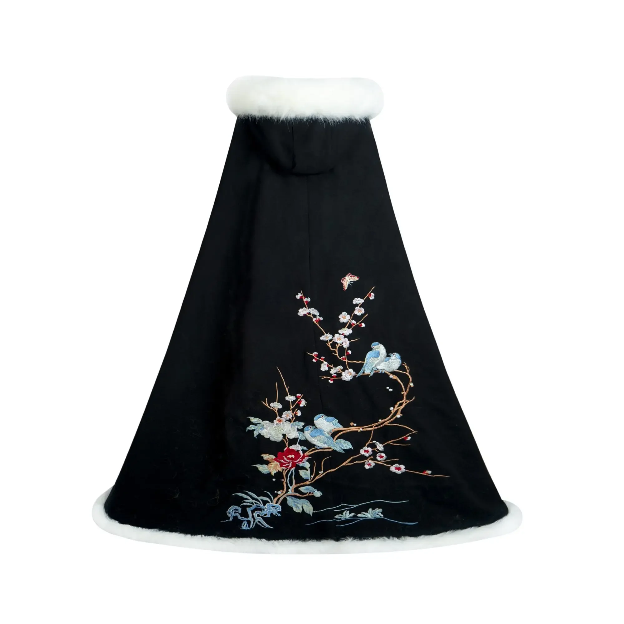 

Fleece and Thicker Long Big Fur Collar Cape Heavy Industry Embroidery Chinese Cape for Women