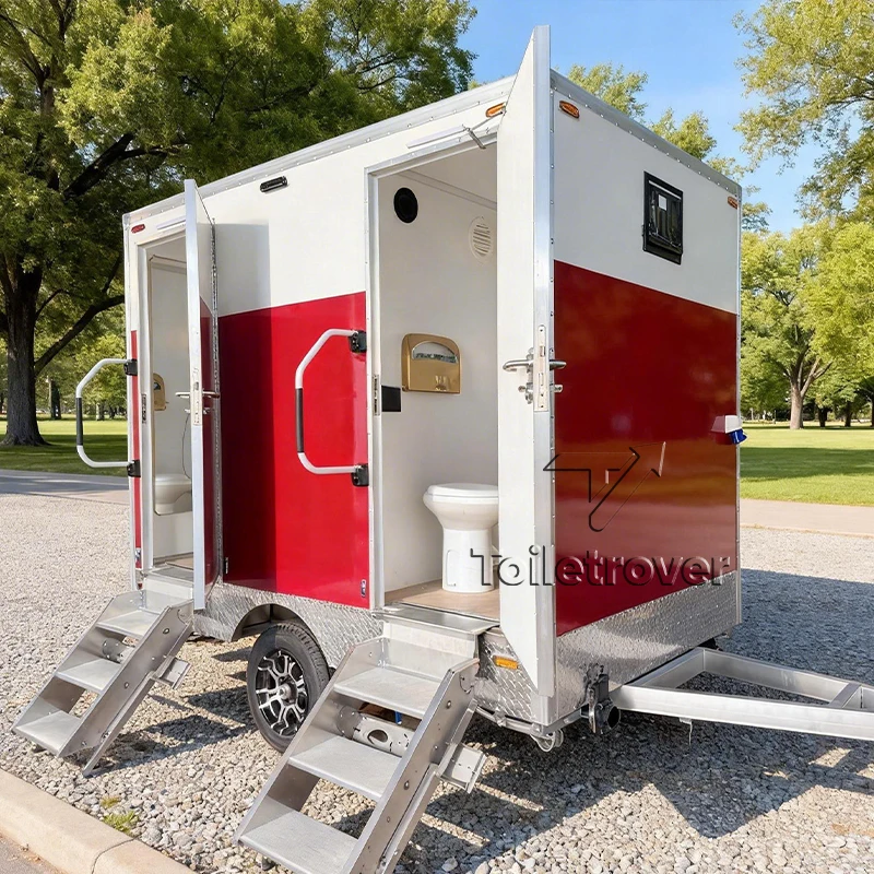 

2 Stall Luxury Public Portable Bathroom Trailer Camping Restroom Trailer Caravan Mobile Toilet Trailer for sale to Europe/USA