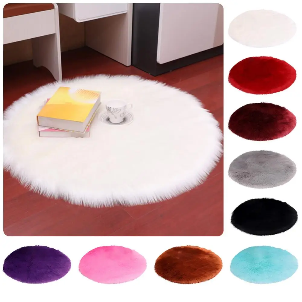 30/35/40/45cm Round Plain Fluffy Rug Pad Carpet Bedroom Mat Cover For Living Room Home Decoration Kid Room Salon Thick Pile Rug