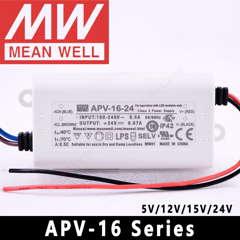 Sterownik LED Meanwell APV-16 serii 5v/12v/15v/24v meanwel transformator LED IP42 zasilacz LED Adapter stałe napięcie