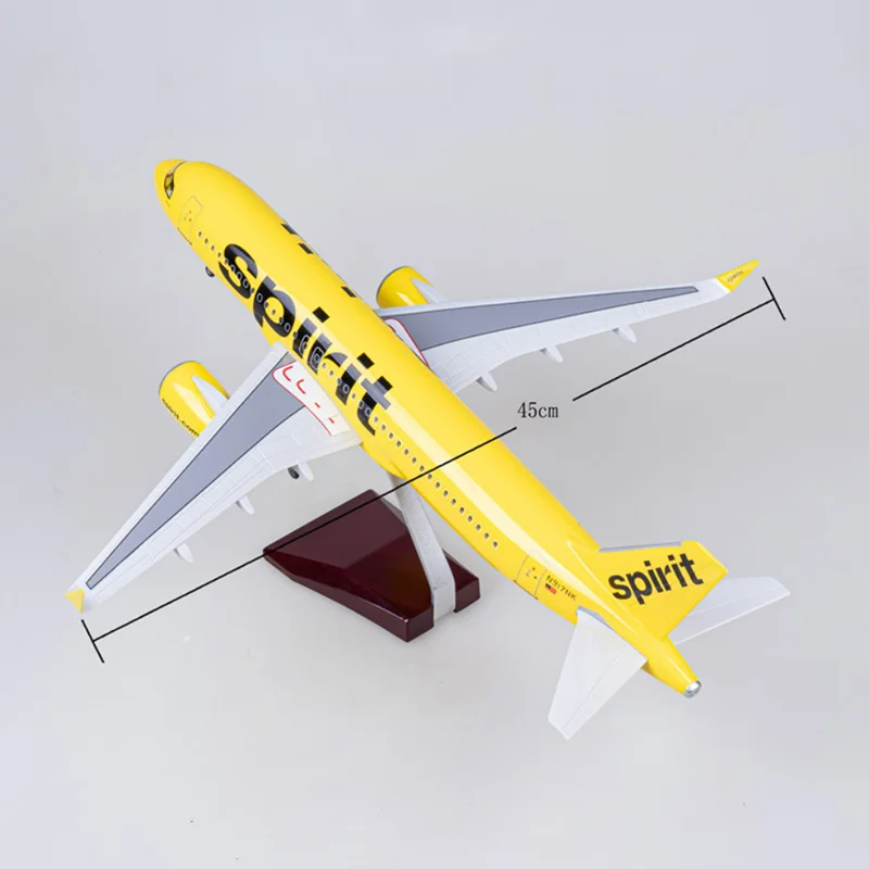 47CM 1/80 Airplane A320NEO Spirit Airlines Model Toys Light With Wheel Landing Gear Diecast Resin Plane Collection Display Gifts