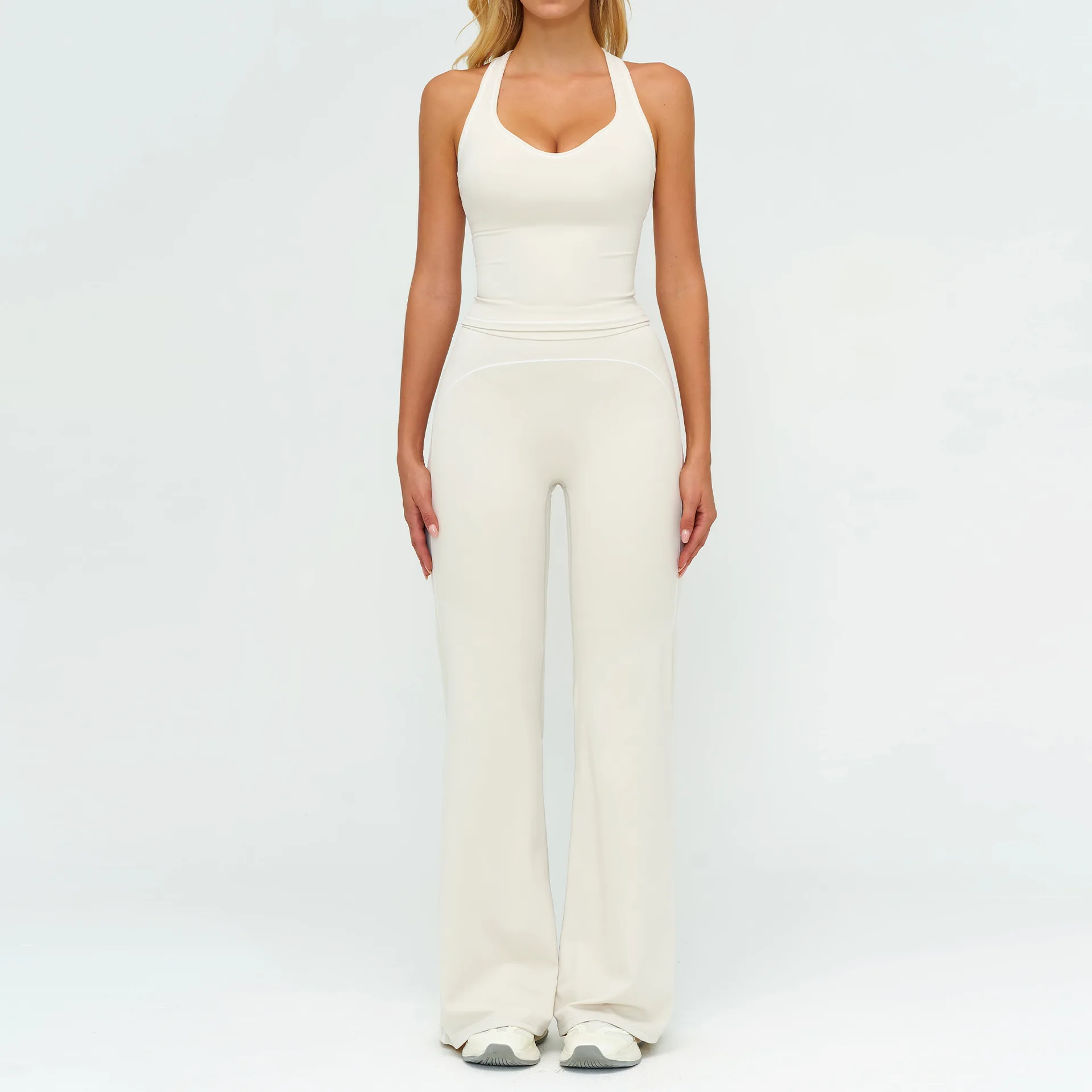 2 pçs conjunto de yoga ginásio ternos de fitness ao ar livre roupas esportivas femininas treino treino manga comprida calças largas roupas de ginásio