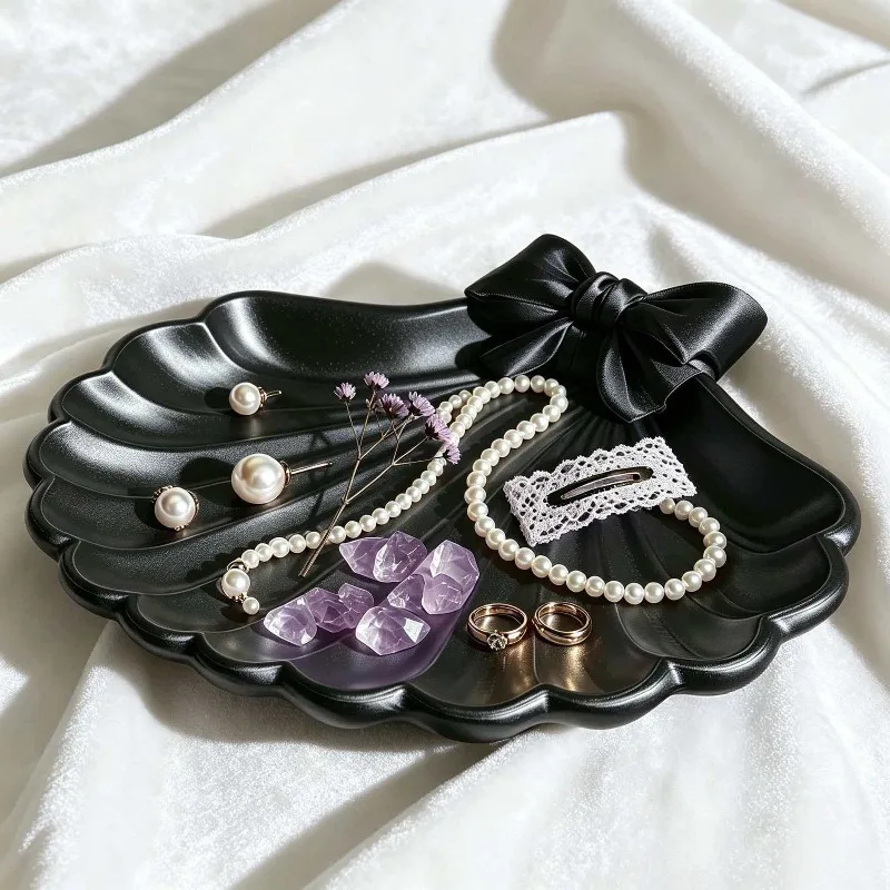 Plastic Necklace Tray Shell Bow Earrings Storage Trays Desktop Ring Organizer Plate Luxury Jewelry Display Photography Props