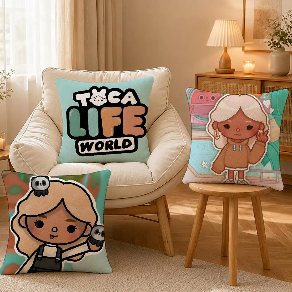 Game Toca Boca World Kids Cushion Cover Personalized Short Plush Cushion Cover Sofa Pillowcase Bedroom Home Decor Gift