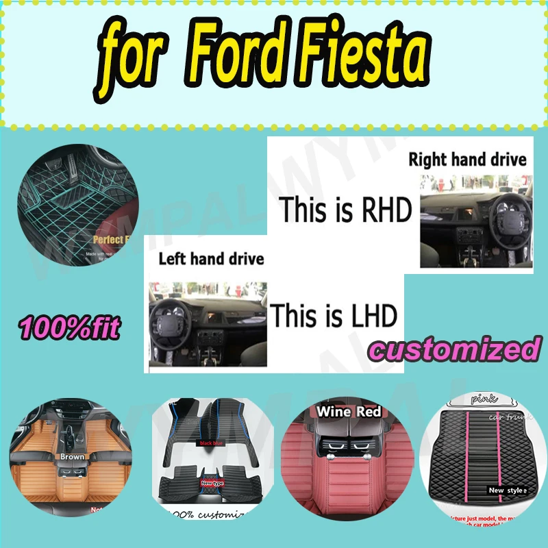 

LUXURY Custom Auto Luxury Leather Car Floor Mat For Ford Fiesta 2009 2010 2011 2012 2013 Car Mat Full Set