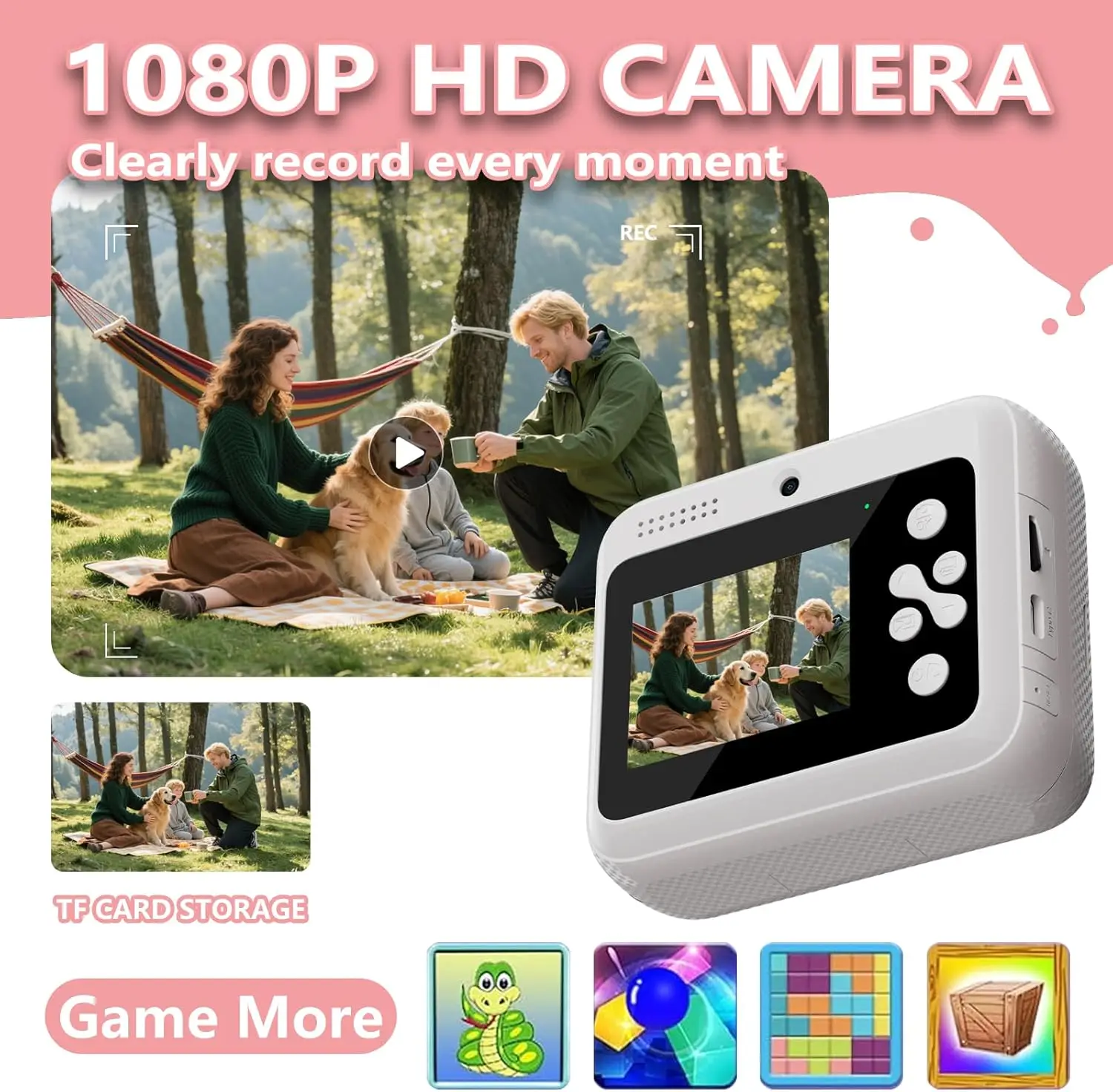 Kids Camera Instant Print with Color Printing Paper and 32GB Card, Front Rear Dual Selfie Kids Camera with 1080P Videos