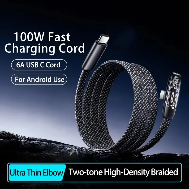 New 100W 6A Type C To Type C Elbow Fast Charger Data Cord For Samsung Huawei Xiaomi P40 Android Phone USB C MacBook Pro iPad Pro