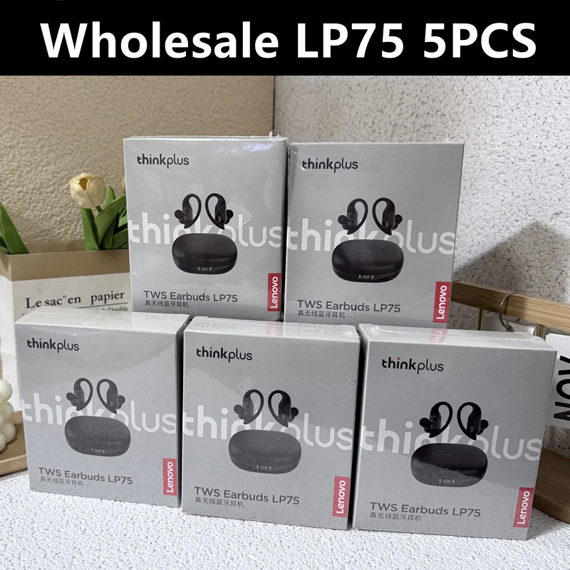 Lenovo LP75 Bluetooth 5.3 TWS Headphones Sports Wireless Earphones with Mics,Button Control, LED Power Display,Hifi Stereo Sound