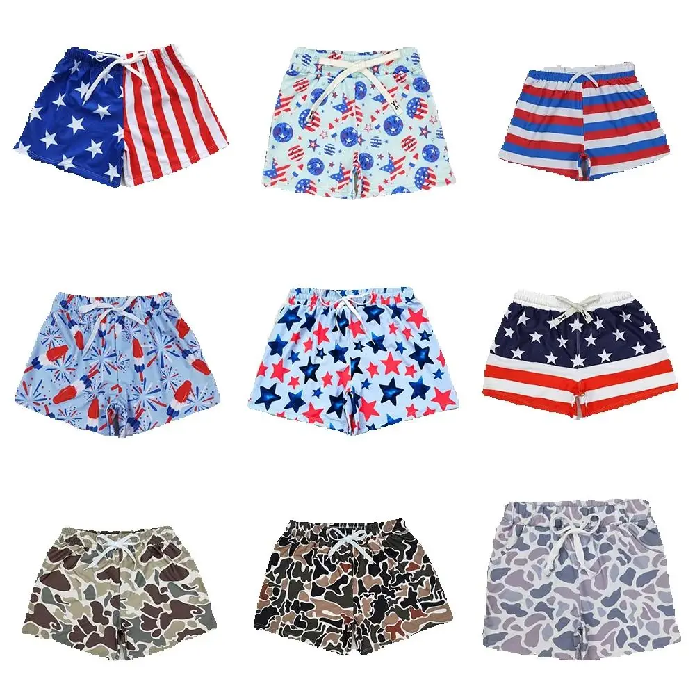 Toddler 4th of July Stars Swimsuit Drawstring Swim Trunks Kids Boy Swim Shorts Teenager Swimwear Beachwear Child Bathing Suits