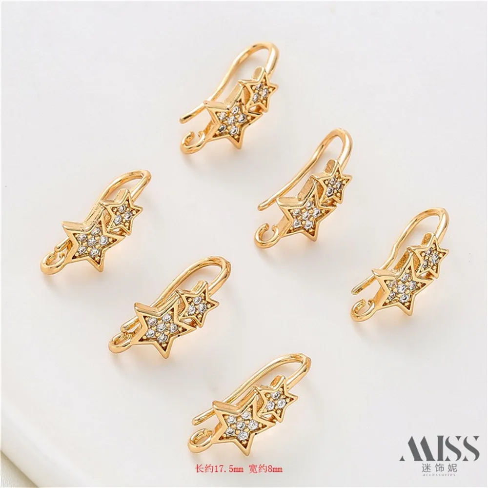 14K النحاس يرتدون الذهب الحقيقي مطعمة الزركون الخماسي الأذن هوك اليدوية DIY أقراط الأذن اكسسوارات المواد