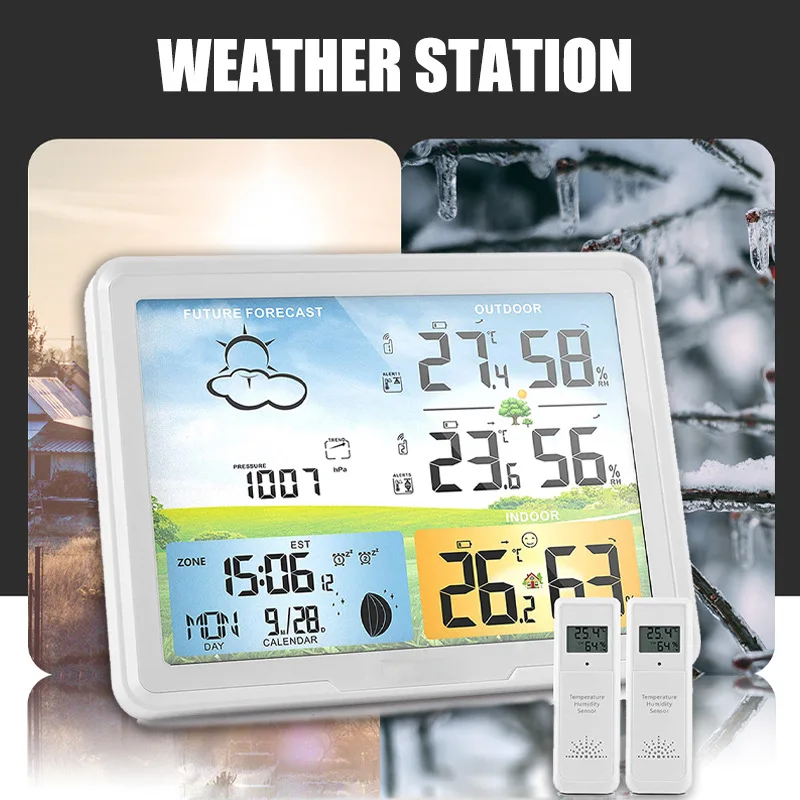 Estação Meteorológica sem Fio Digital Indoor Outdoor Previsão com Sensores Higrômetro Umidade Temperatura Monitor de Tempo em Casa