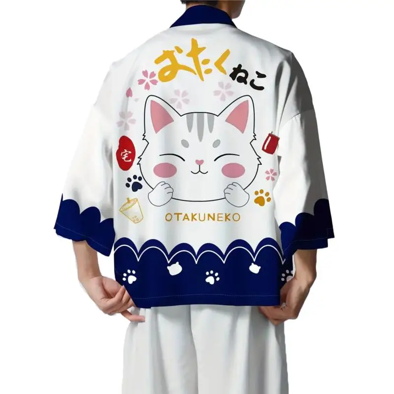 Summer Men Cute Puppy Pattern Japanese Kimono Cardigan Women Universal 3D Printed Cat Haori Japanese Yukata Traditional Clothing