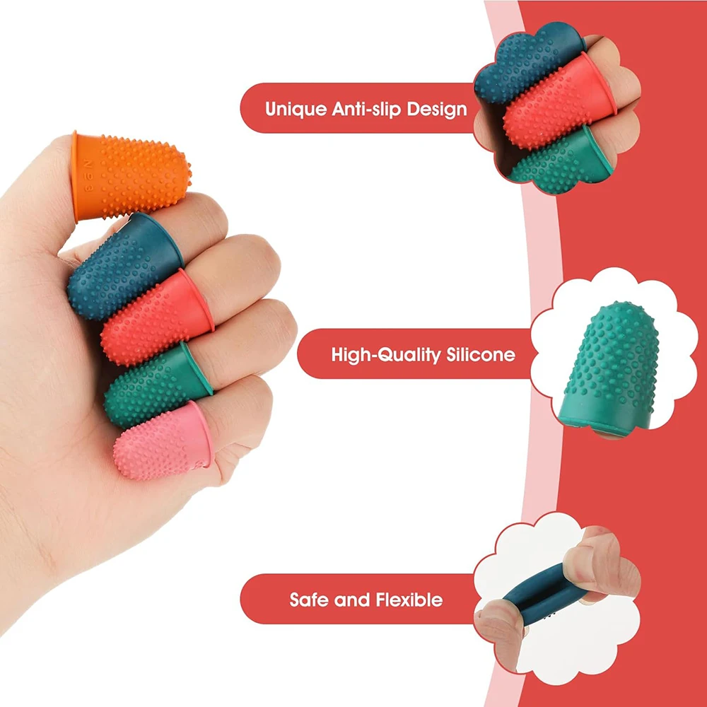 5PCS Silicone Finger Protectors Thimble Protectors Sleeve Tips Guard Fingertip Thumb Cots Pads for  Embroidery Sewing Cutting