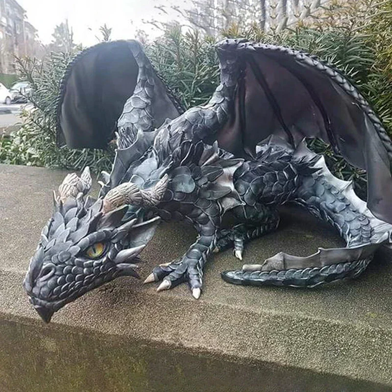 Big Squatting Dragon Sculpture Guardian Statue Garden Dragon Sculpture Halloween Outdoor Gothic Decor Garden
