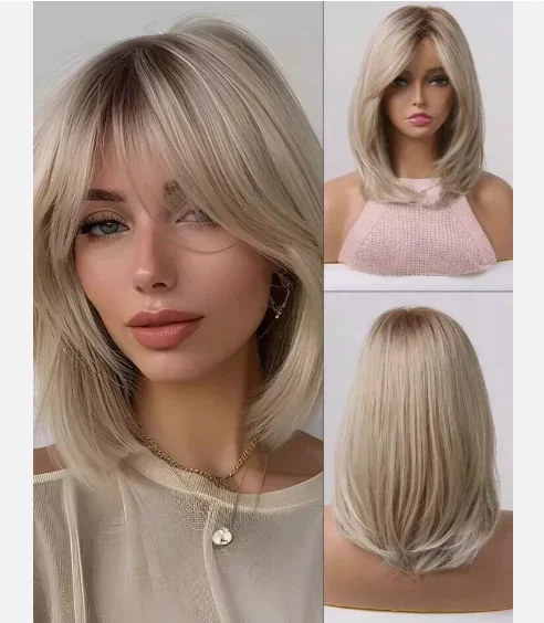 Nova moda glamour perucas loiras retas femininas 14 polegadas