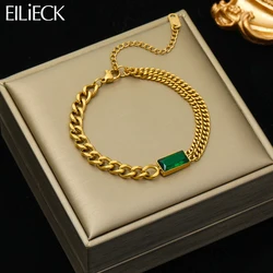 Braccialetto di braccialetti di fascino di cristallo verde dell'acciaio inossidabile 316L di EILIECK per gli accessori del regalo dei gioielli impermeabili di modo della ragazza delle donne