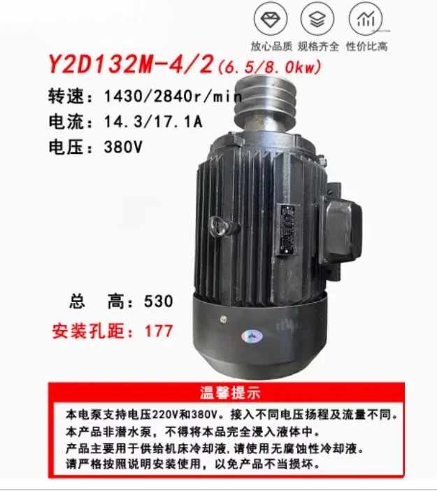 MULI-VARYING SPEED 3-PHASE INDUCTION MOTOR Y2D132M-4/2 50Hz Dual speed motor 4P 380V 6.5KW 14.3A 2P 380V 8.0KW 17.1A