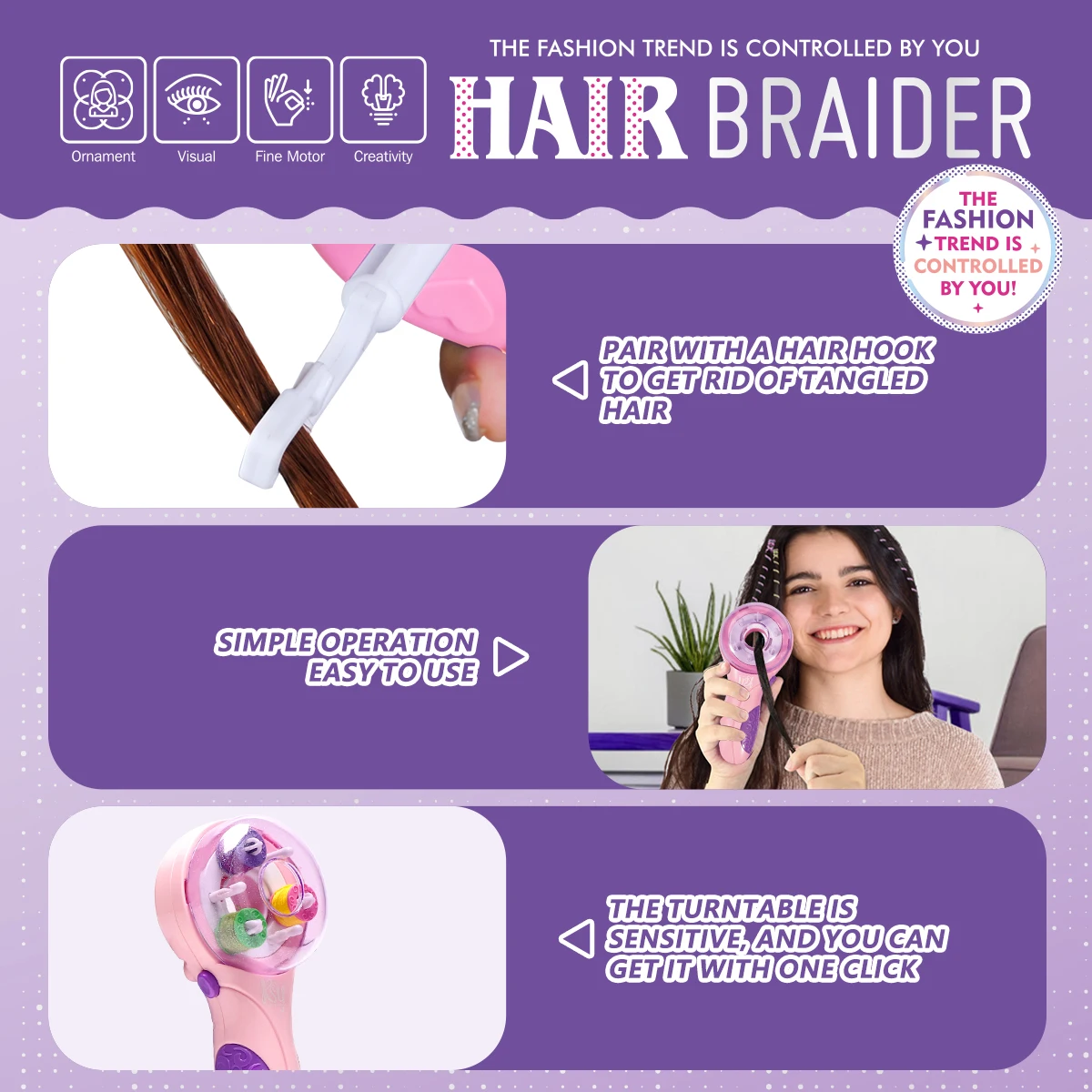 Tondeuse à cheveux automatique pour enfants, jouet créatif, bricolage, tressage de cheveux, ficelle multicolore, outil de coiffure pour filles
