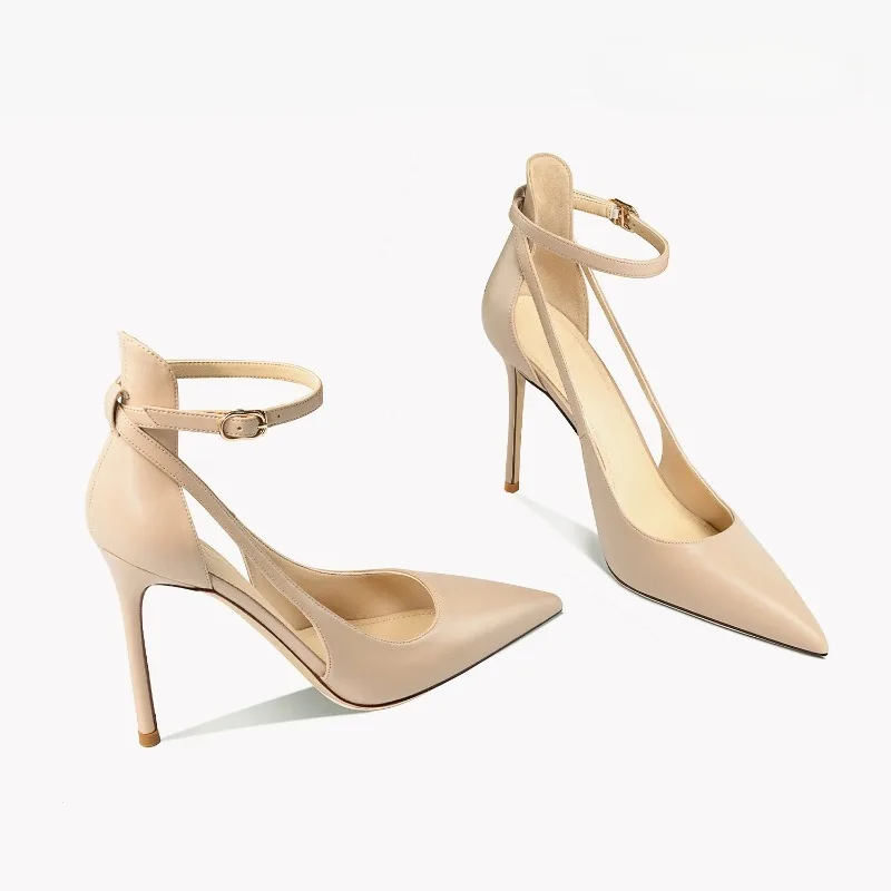 

Nude Comfortable Sandals Side Open Summer Shoes Cover Toe Women High Heels with Matte Finish Genuine Leather Pumps