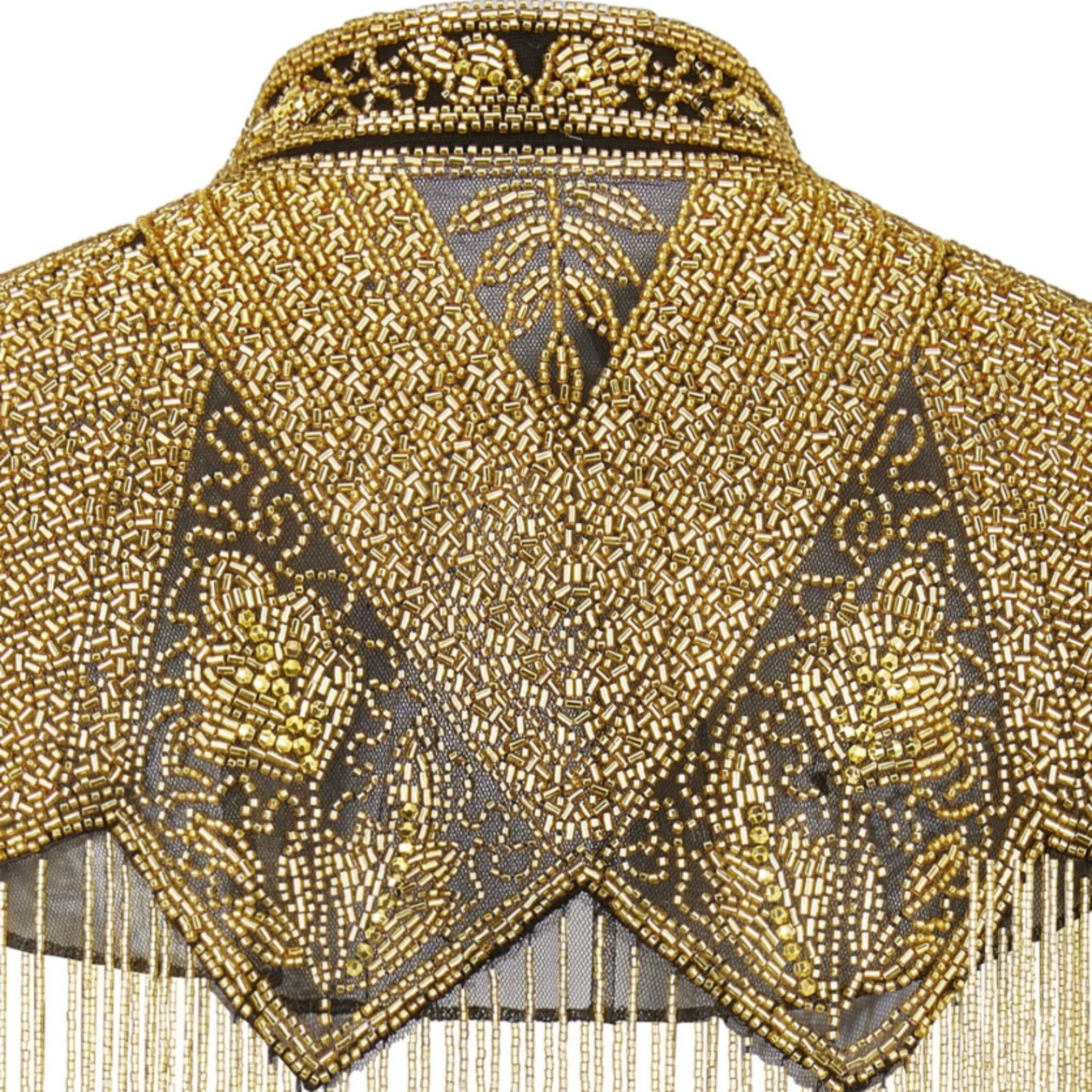 Mesh Capelet with Beaded Fringe Fringed Evening Capelet Beaded Evening Shoulder Wrap Flowing Embellished Wrap Ornate