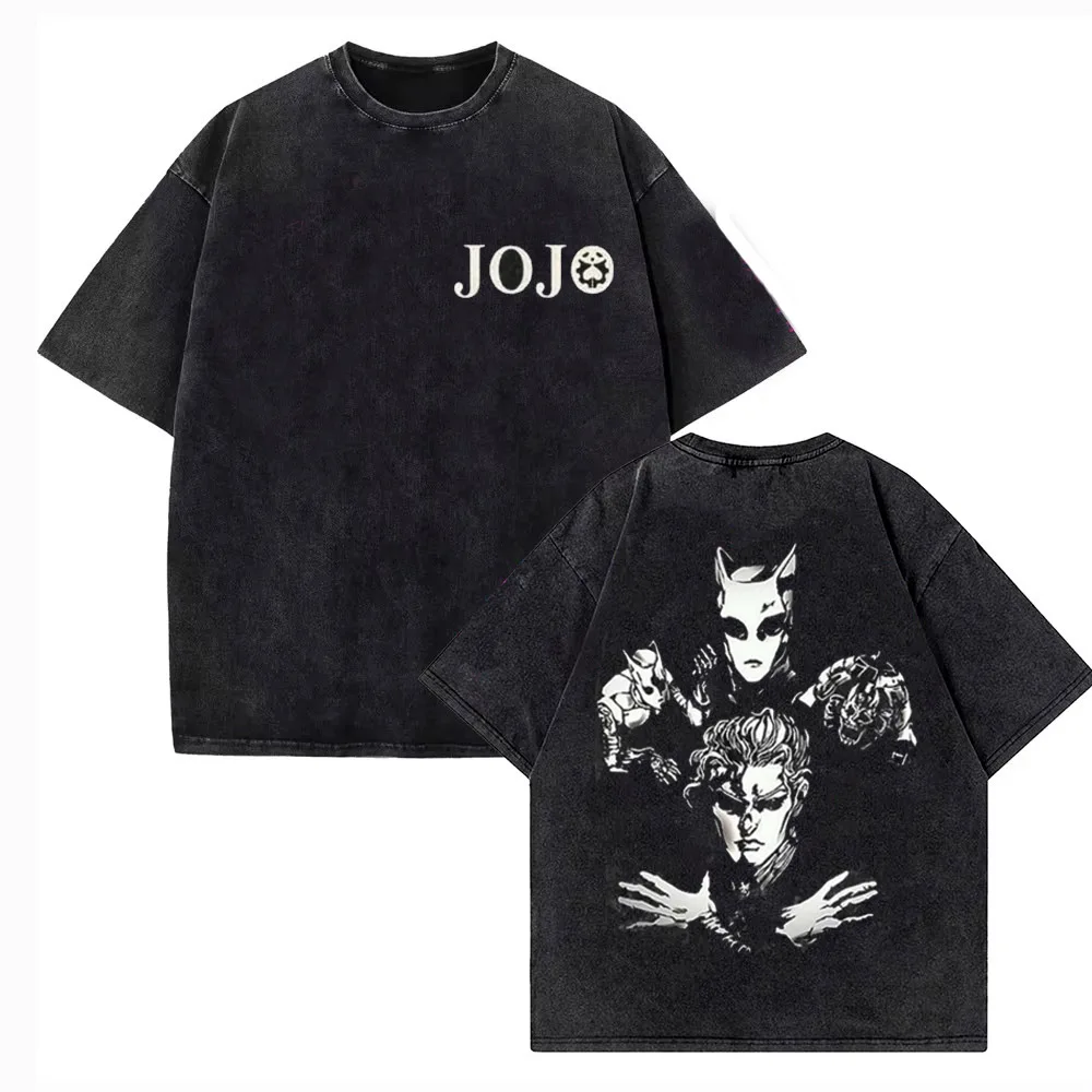 Vintage Washed TShirt Men JoJo Bizarre Adventure Gyro Zeppeli Streetwear T-shirt Anime Print Cotton Casual Short Sleeve Tshirt view 5