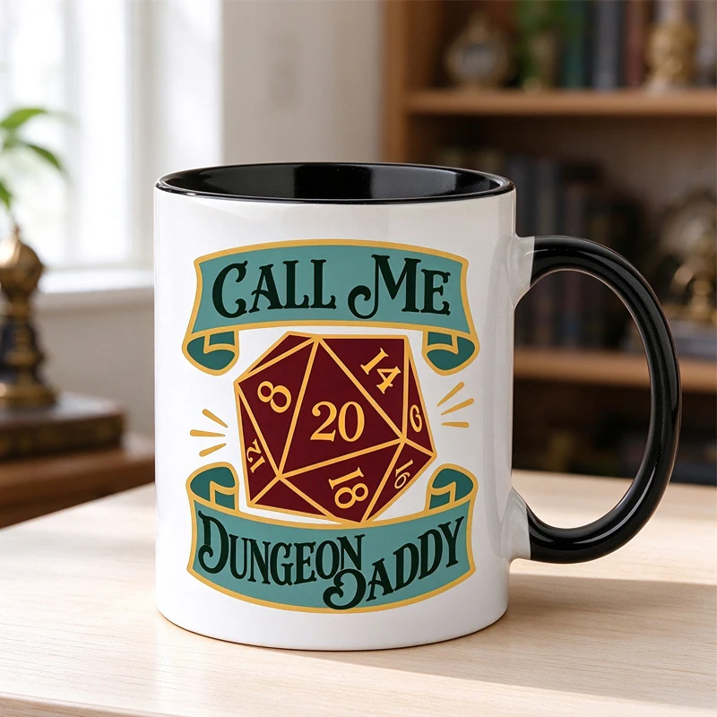 Dungeon Dad Mug, DnD Coffee Cup, D20 Die, Dungeon Master Gift, Funny DnD Gift, DnD Gamer Dad, Father's Day Gift, Geeky Mug