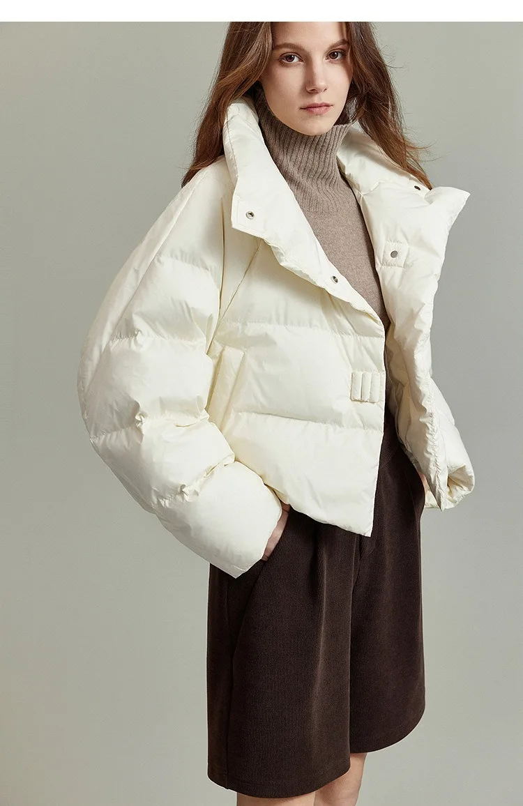 Uoozee 2025 جديد الشتاء المرأة بلون جاكيتات سليم صالح الوقوف طوق معطف قصير دافئ موضة مبطن فقاعة ملابس خارجية #3