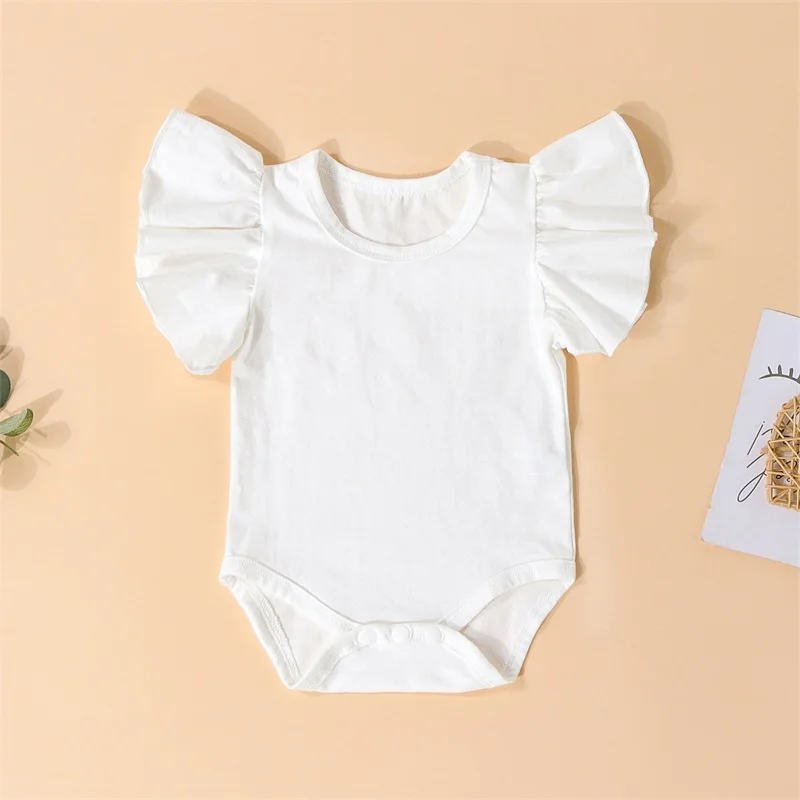 Summer Newborn Infant Baby Girl Solid Color Ruffle Romper Bodysuit Jumpsuit Casual Baby Fly Sleeve Jumpsuits Clothes Outfit