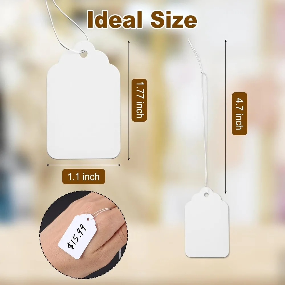1000 PCS Price Tags with String, 1.77 x 1.1 Inch Hang Tags for Garage Sale, Retail, Jewelry, Clothing Labels - view 3