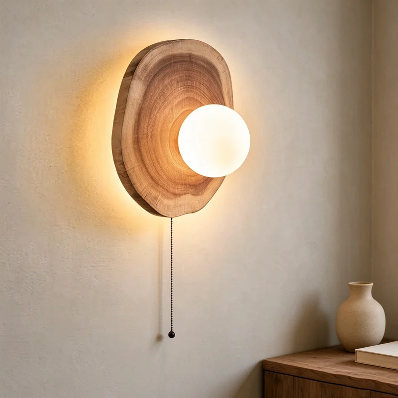 Wabi Sabi Japanese Wood Style Wall Light Designer Creative Art Bedhead for Living Room Dining Room Corridor Vintage Decor
