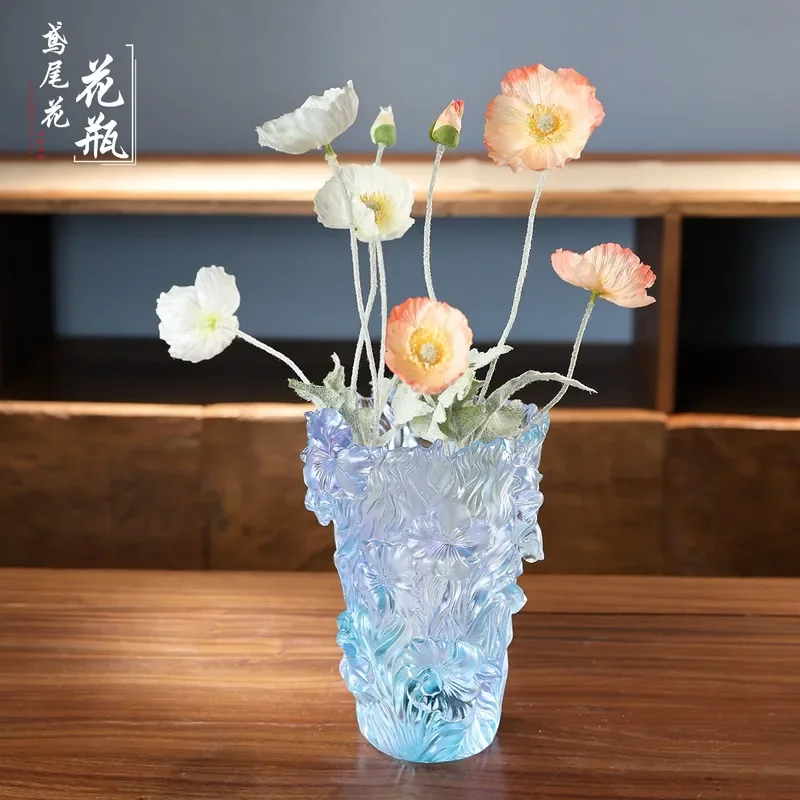 Glazed Ceramic Vase for Home Decor Chinese Style Flower Arrangement Living Room Centerpiece Elegant Iris Pattern Ornament
