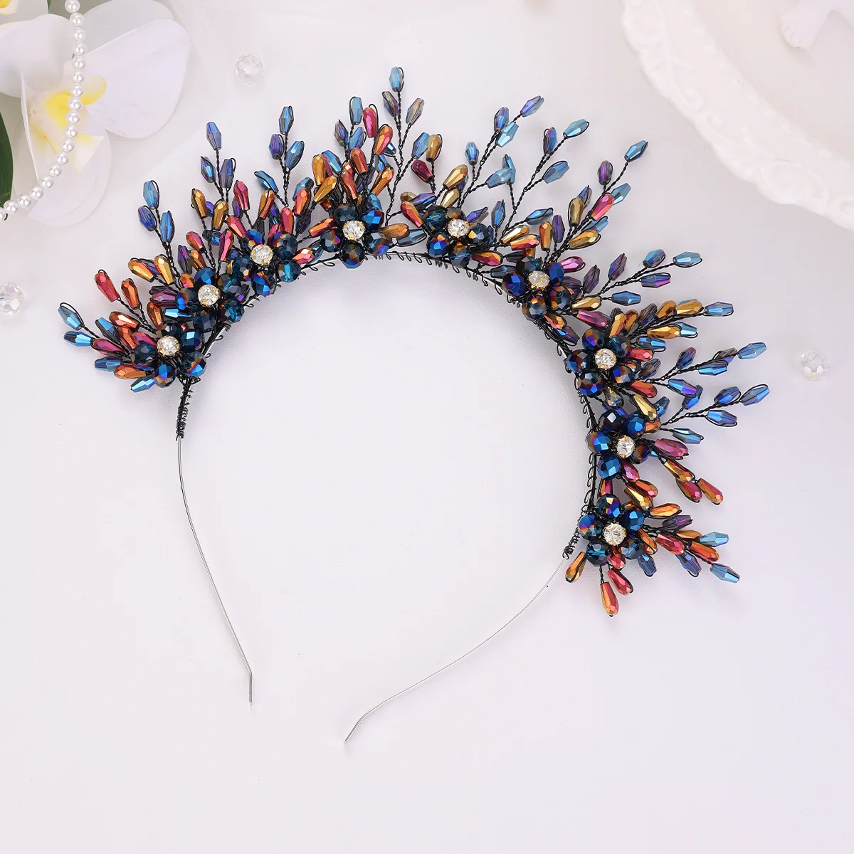 

Винтажные красочные повязки для волос со стразами в стиле барокко, повязки на голову ручной работы с бусинами для женщин, аксессуары для волос для невесты, Хэллоуина