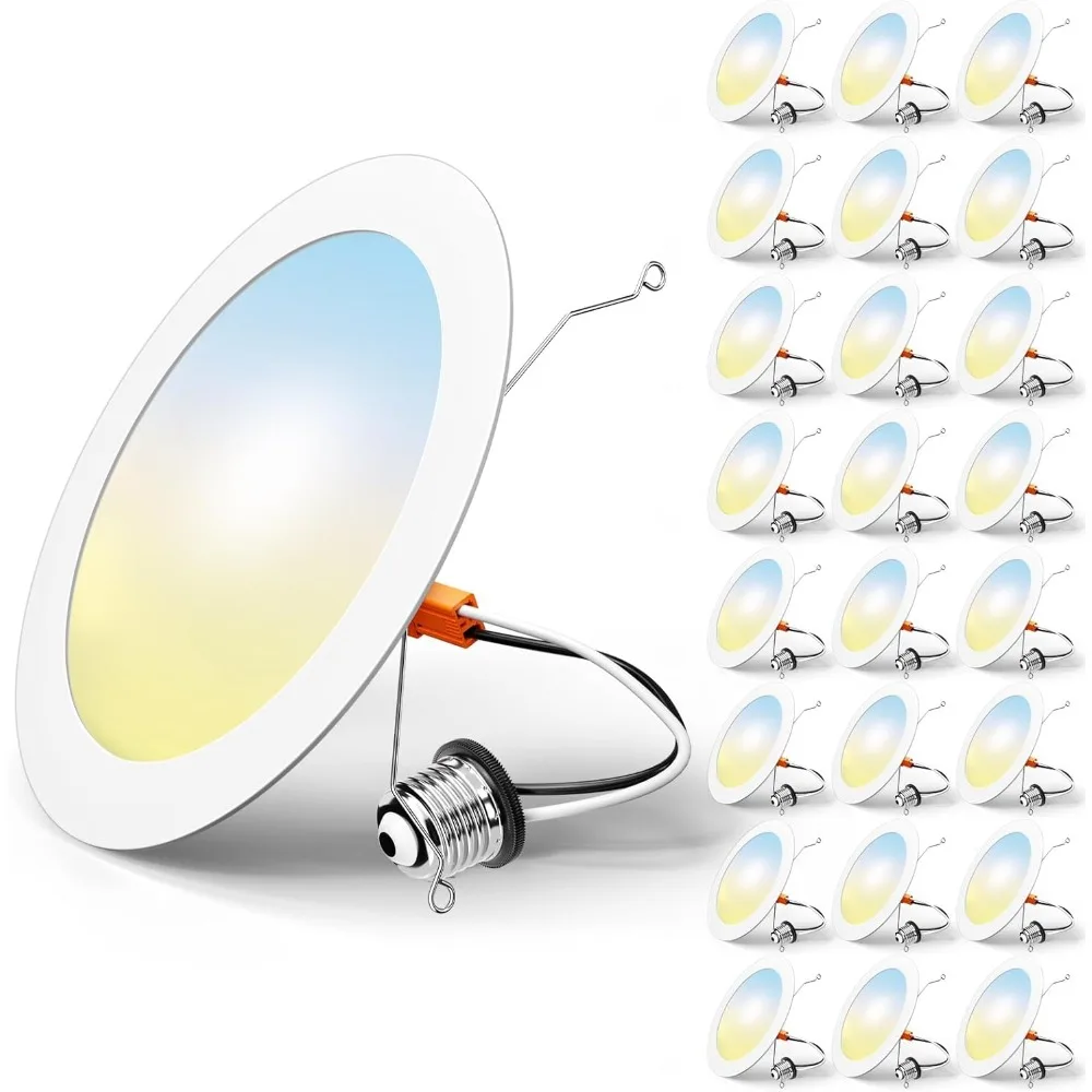 

24 Pack Retrofit LED Recessed Lighting 6 Inch, Selectable 2700K/3000K/4000K/5000K/6000K, Dimmable Flat LED Can Lights