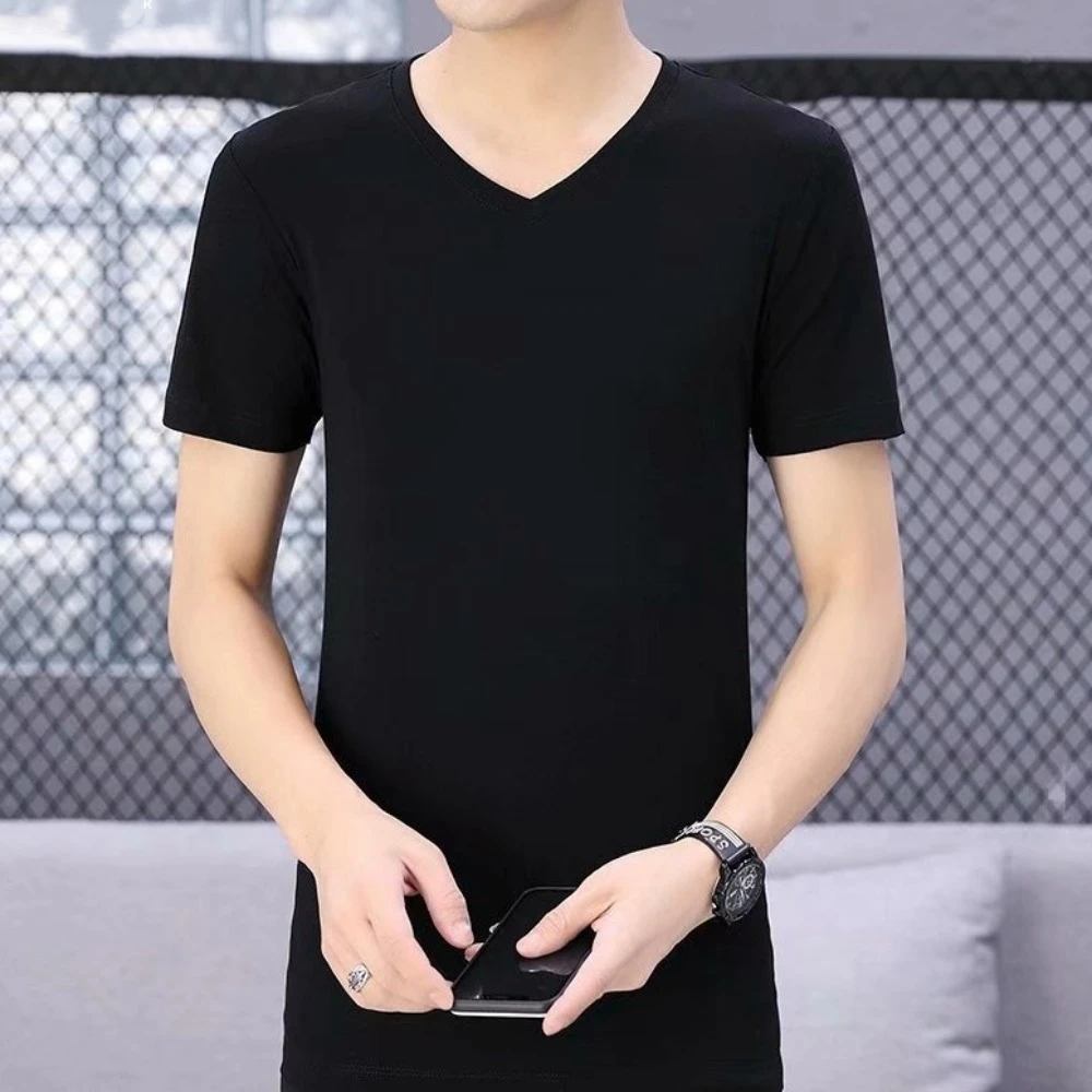 

Fashion V-Neck T Shirts for Men Large Size Simple Short Sleeve T-shirt Loose Bottoming Shirt Basic T-shirt Male