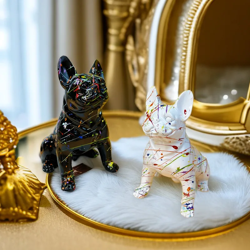 

Resin Handicraft Ornaments Simulated Animal Sculpture Colorful Cartoon Dog Bulldog Statue Decorative Figurines Home Decoration