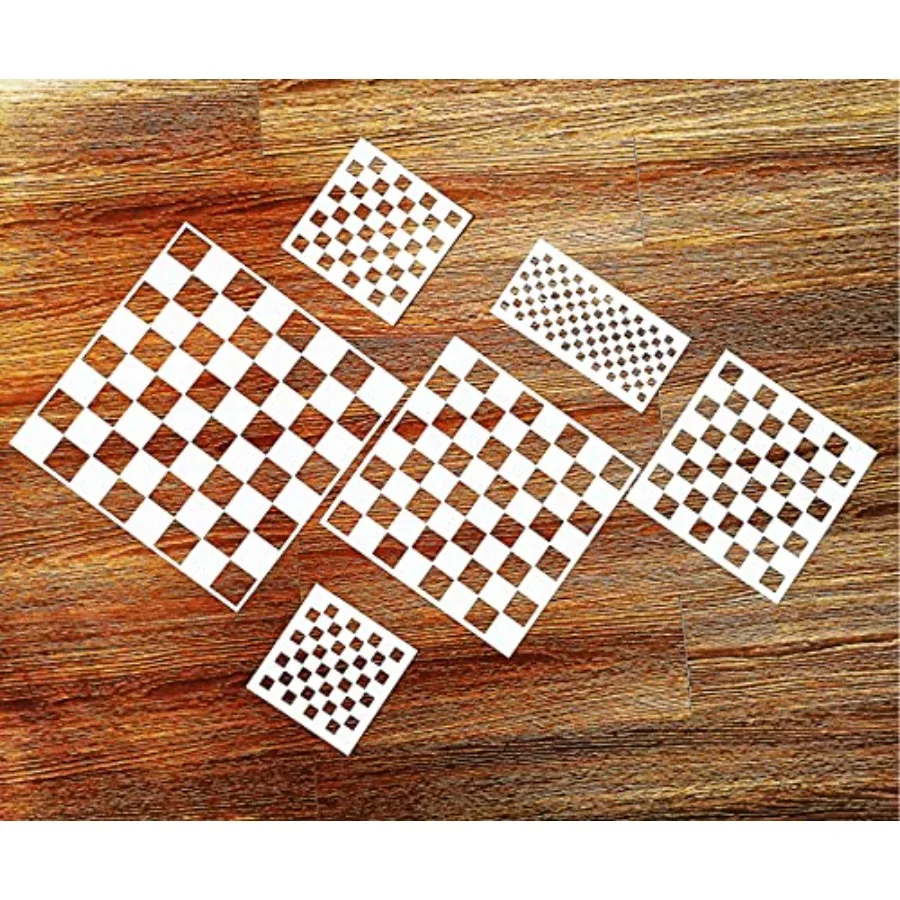 

6pcs Reusable Check Painting Stencils Small Plaid Stencils Plastic Art Craft Checkerboard Templates DIY Home Décor Card on Wood
