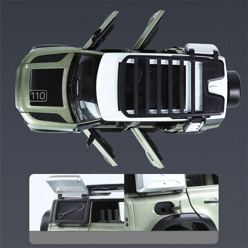 1/24 Range Rover Defender SUV Alloy Car Model Diecast Simulation Metal Toy Off-road Vehicles Car Model Sound and Light Kids Gift