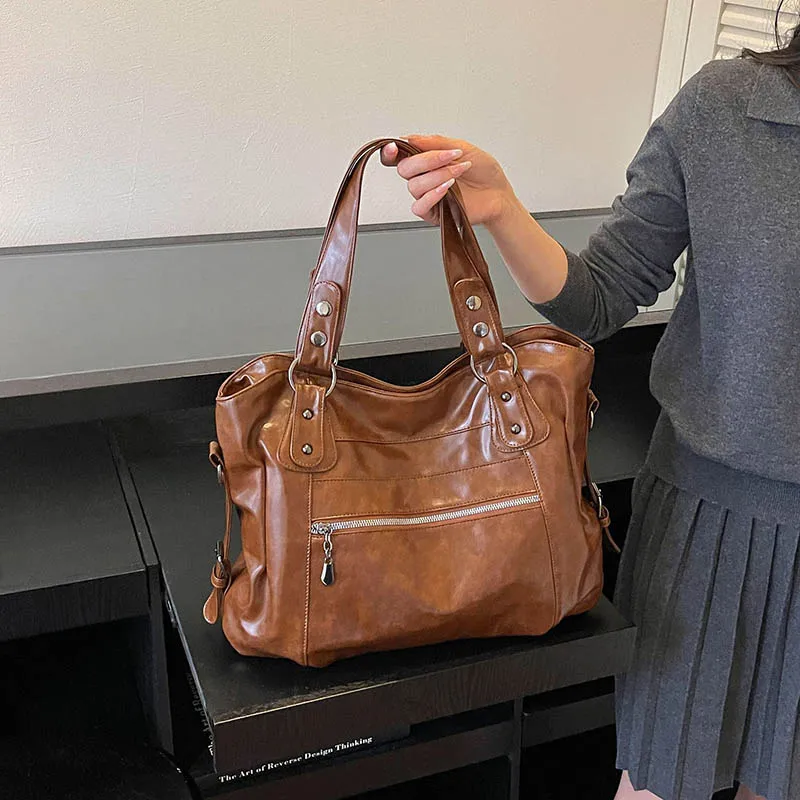 Ladies' Handbag 2026 Large Capacity New Retro Soft Pu Handheld Tote Bag Fashion Crossbody Shoulder Bags